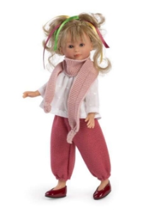 Poza cu Papusa Celia cu Pantaloni Rosii si Camasa Alba 30cm