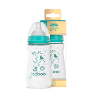 Poza cu Biberon Din Sticla Anticolici Baboo - Gat Larg, 250 ml, 3 luni+